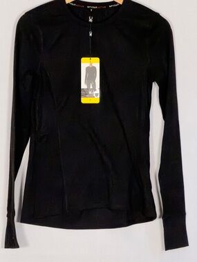 NWT Spyder Active Top Womens Small Black Long Sleeve Crewneck Base Layer